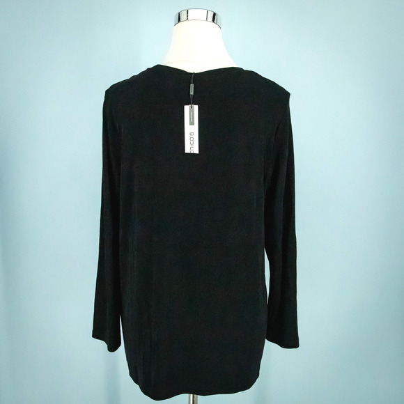 Chico's 2 Size Large L Black Travelers Layer Long Bracelet Sleeve Tunic Top NEW - Picture 2 of 6
